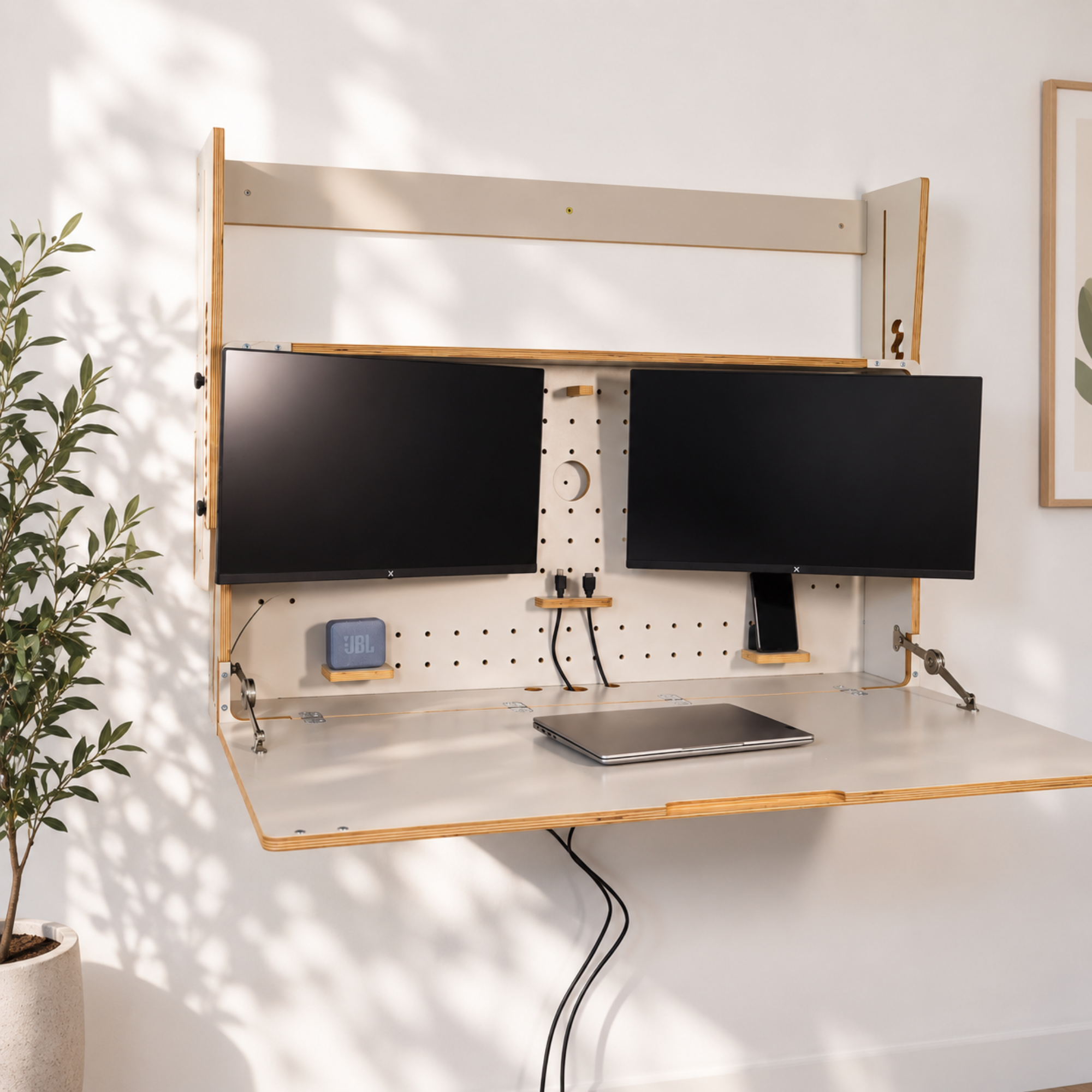 Adjustable Dual Monitor Murphy Desk | Wall Mounted Desk for Two 24″ Monitors