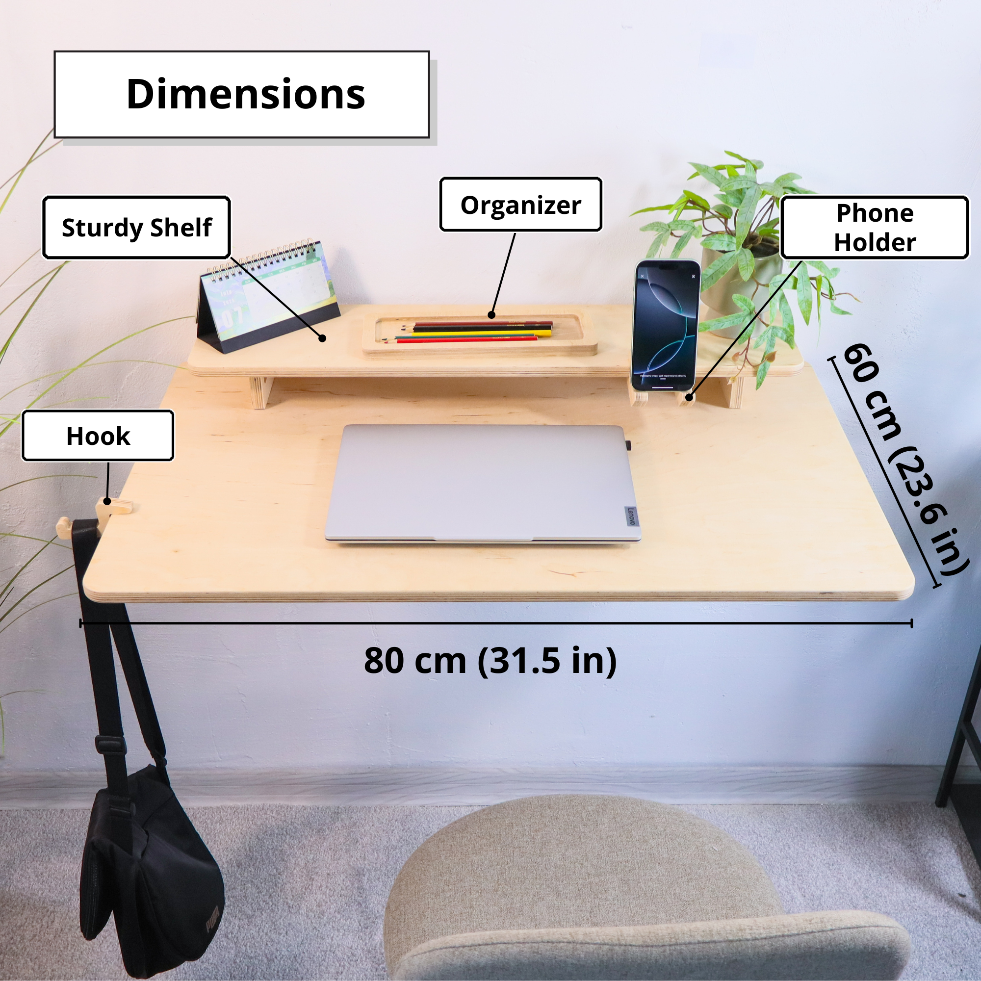 Wandmontierbarer Klappschreibtisch für kleine Räume und Home Office