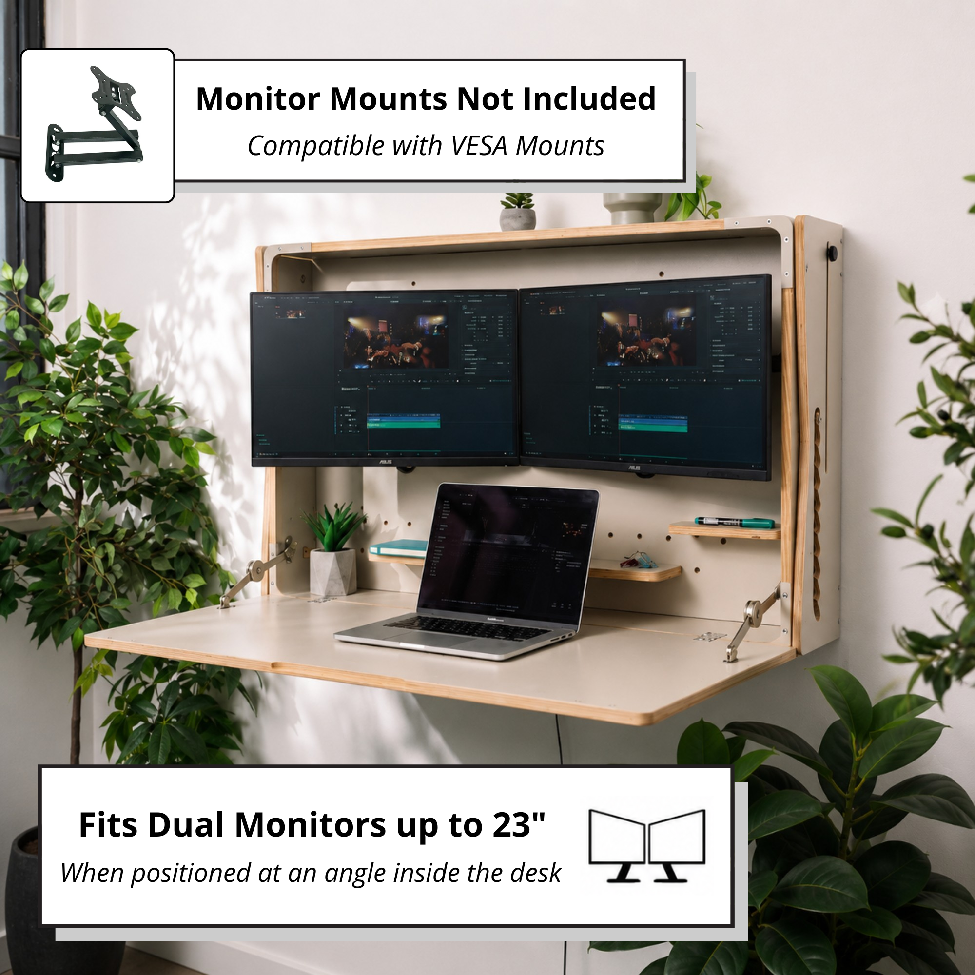 Adjustable Dual Monitor Murphy Desk | Fold Down Wall Desk