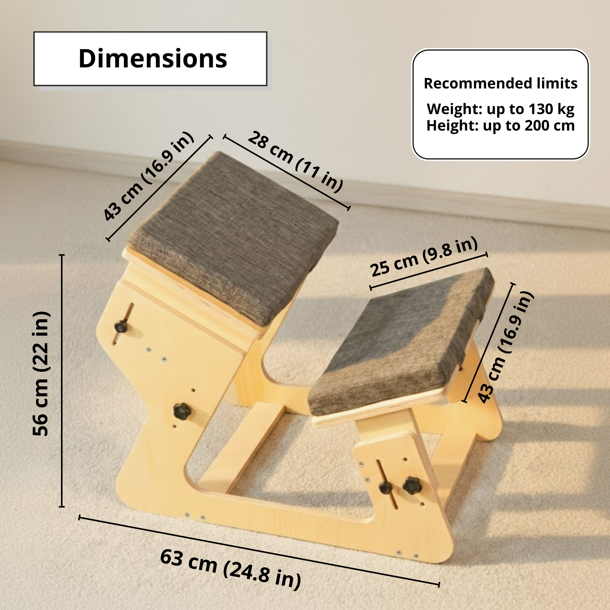 Adjustable Kneeling Chair | Ergonomic Plywood Posture Chair with Cushions