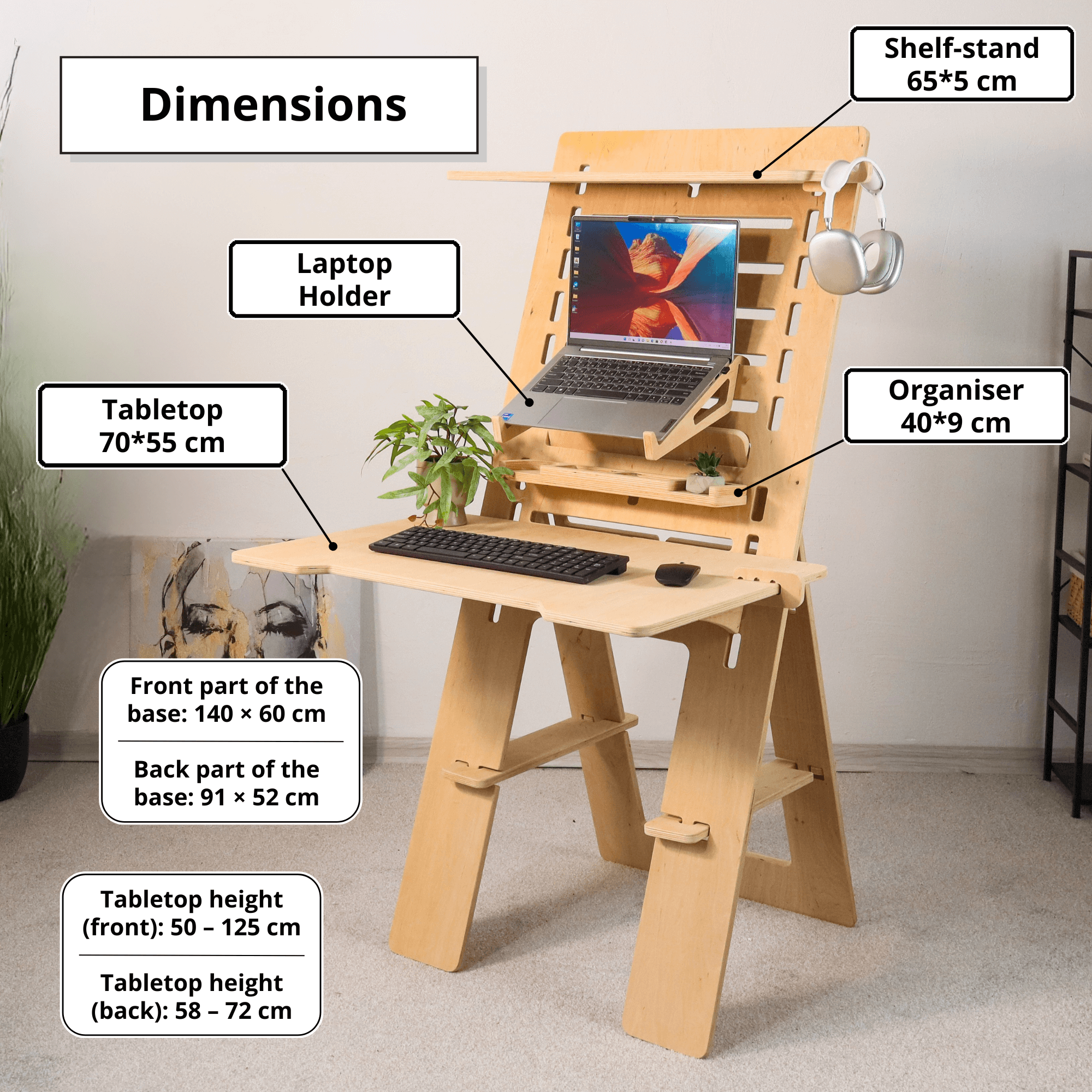 Adjustable Plywood Standing Desk | Ergonomic Sit Stand Workstation