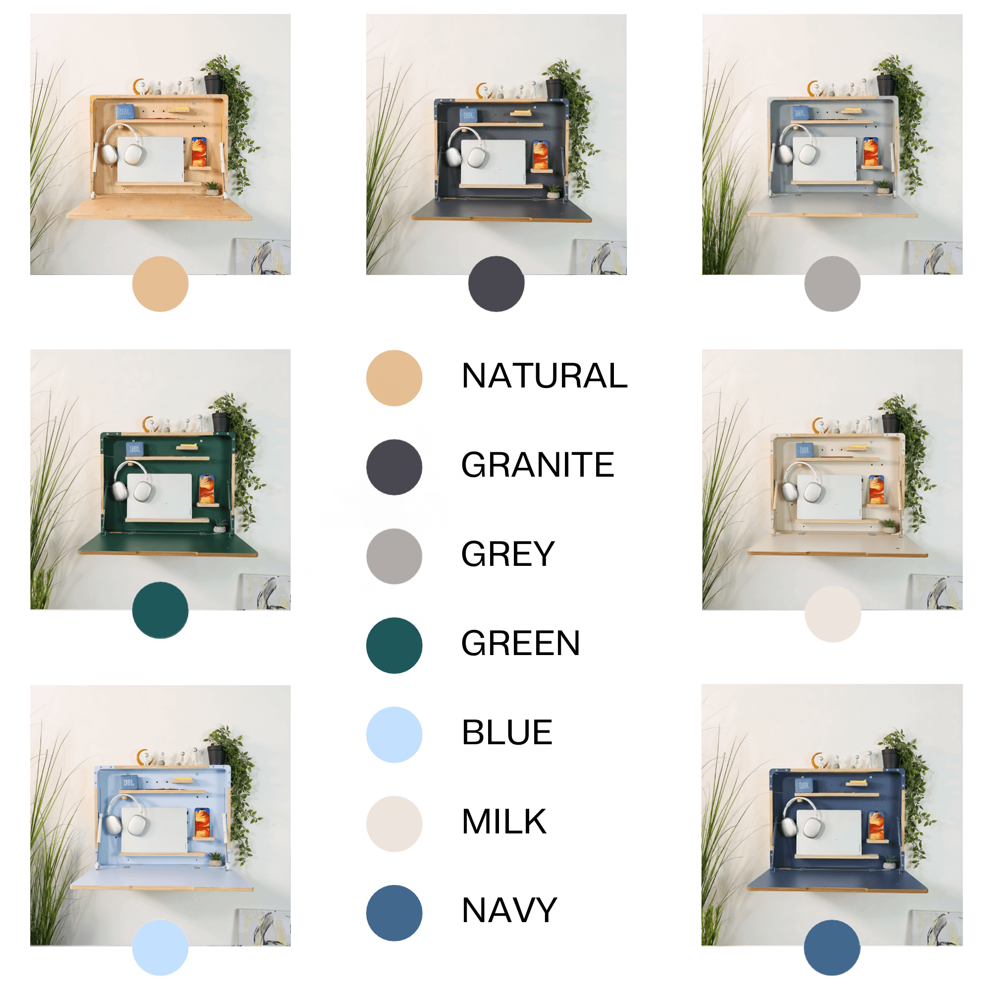 Wall Mounted Fold Down Desk | Plywood Floating Workspace with Shelves