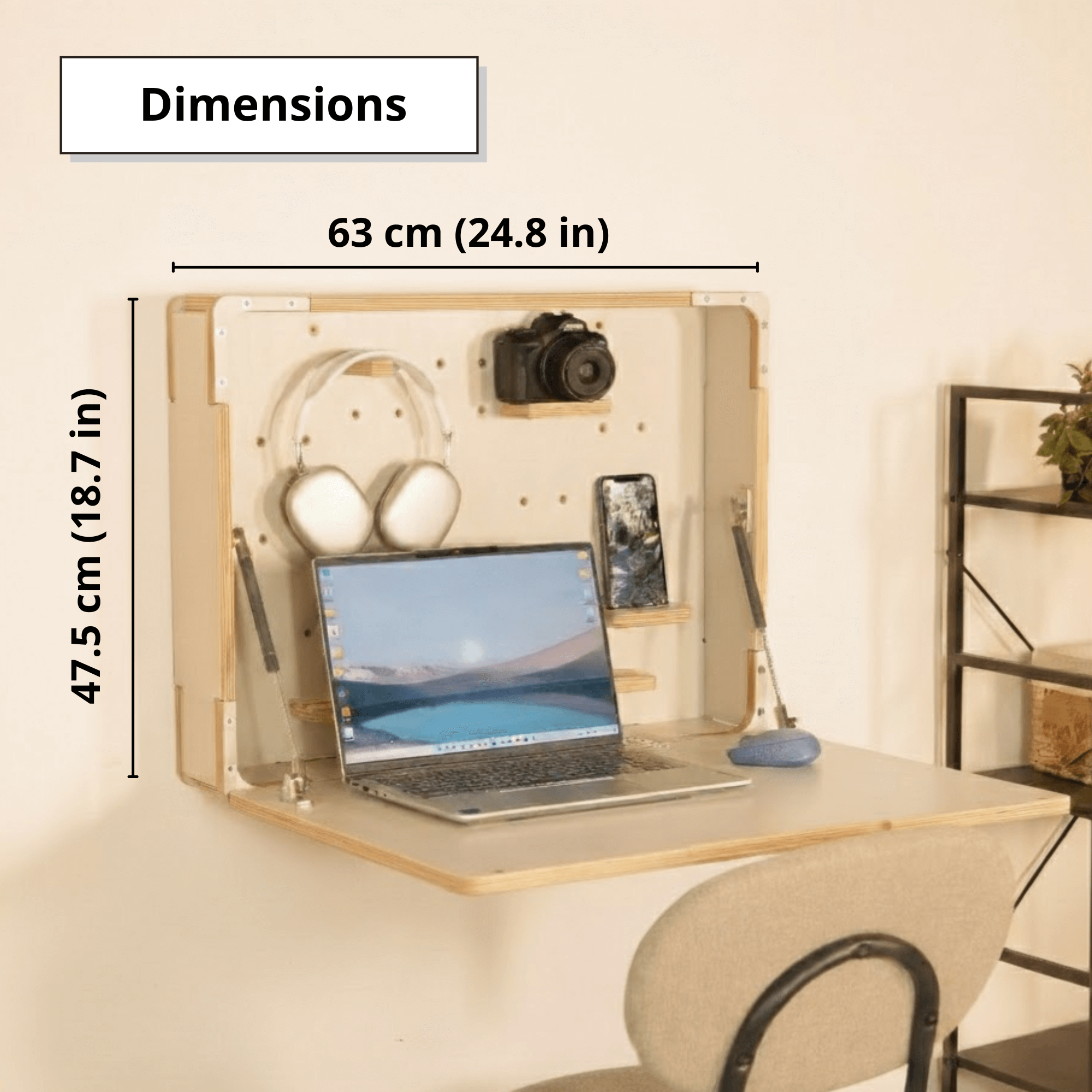 Mini Wall Mounted Fold Down Desk | Compact Plywood Floating Workspace