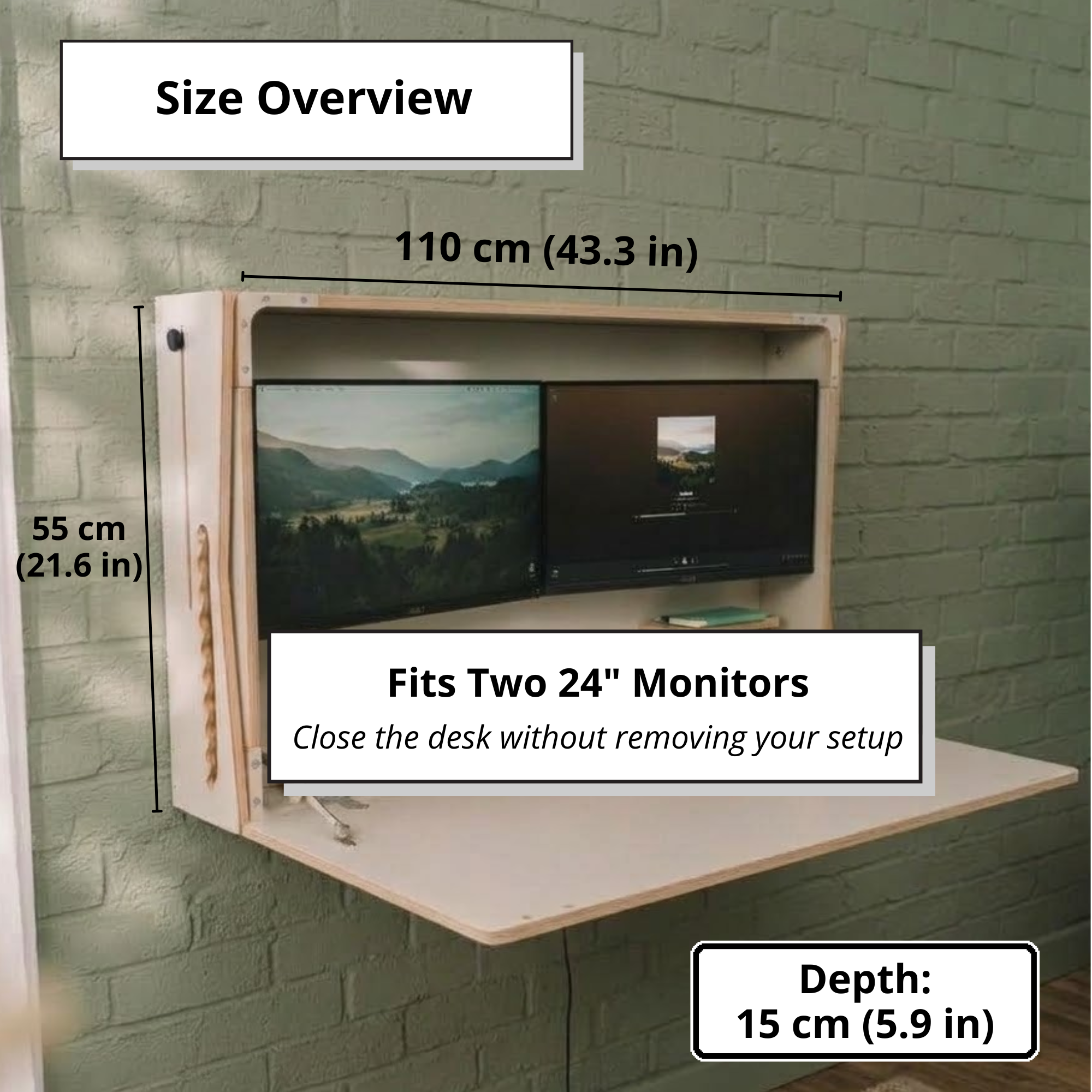 Adjustable Dual Monitor Murphy Desk | Wall Mounted Desk for 24” Monitors