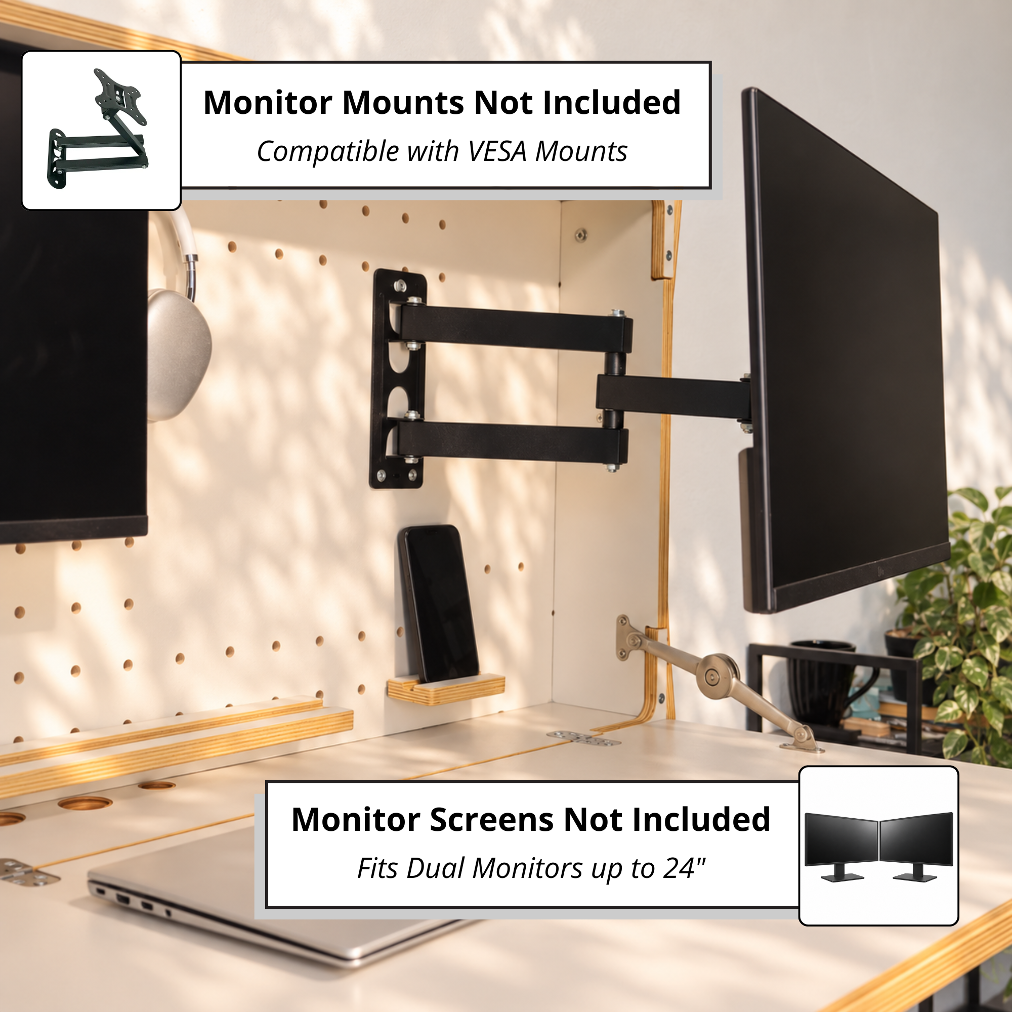 Adjustable Dual Monitor Murphy Desk | Wall Mounted Desk for Two 24″ Monitors