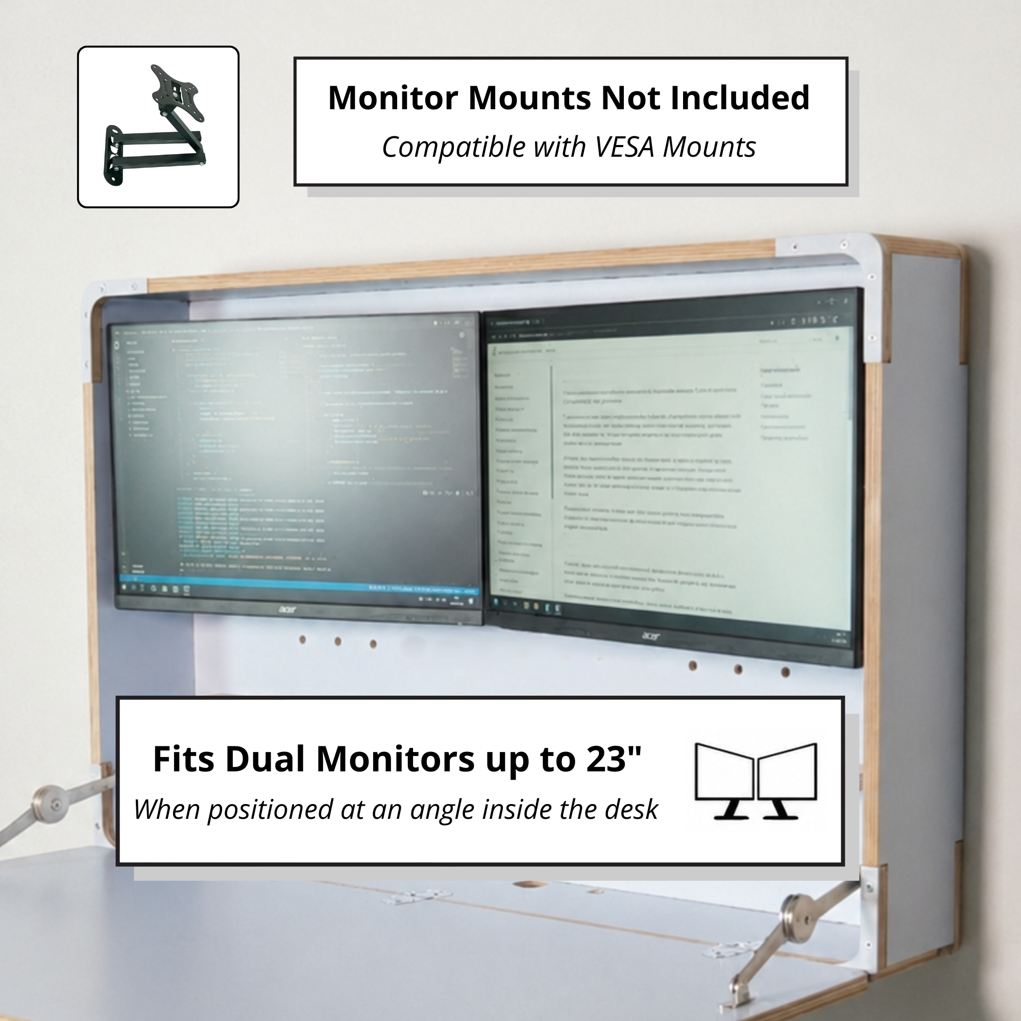 Murphy Desk – Fold Down Wall Mounted Desk for Dual Monitors